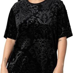 Killstar Blasphemia Black Velvet Patterned T-Shirt Size S